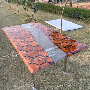 Hives | Acacia Wood Epoxy Rectangle Table Top | Dining Table Top | Coffee Table Top (Customisable)
