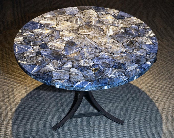 Round Sodalite Table Top | Blue Gemstone Coffee & Dining Table | Crystal | Luxury Vastu Decor | (Customisable)