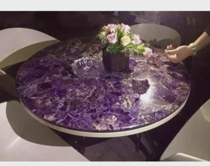 Round Amethyst Table Top | Crystal Dining & Coffee Table | Purple Gemstone | (Customisable)