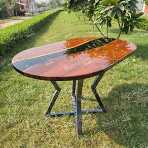 Acacia Wood Epoxy Capsule Shaped Table Top | Dining Table Top | Coffee Table Top (Customisable)