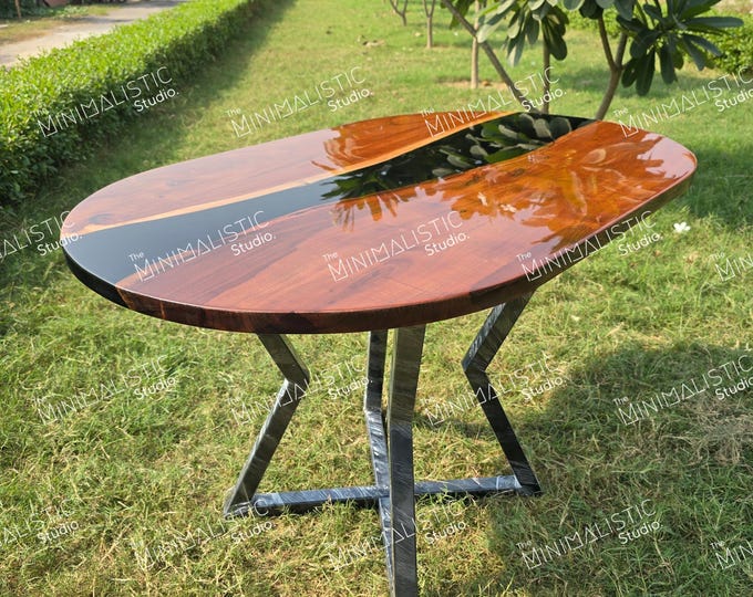 Acacia Wood Epoxy Table Top | Capsule-Shaped, Customisable