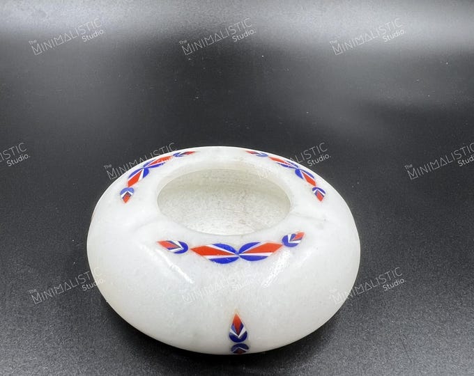Handmade Makrana Marble Ashtray | Floral Stone Inlay, Indian Decor