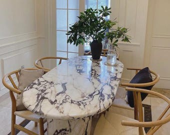 Calacatta Viola Oval Marble Table Top | Handmade Unique | Dining Table | (Customisable)
