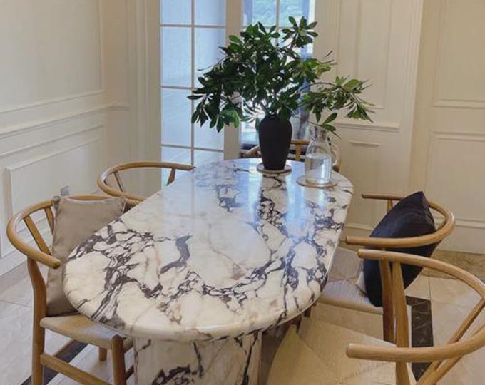 Calacatta Viola Oval Marble Table Top | Handmade Unique | Dining Table | (Customisable)