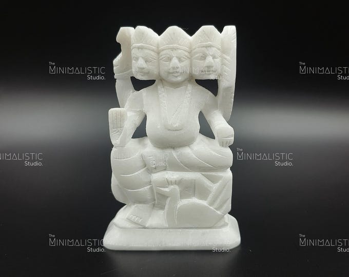 Hand-Carved White Marble Brahma Idol | Hindu God Statue, Home Decor