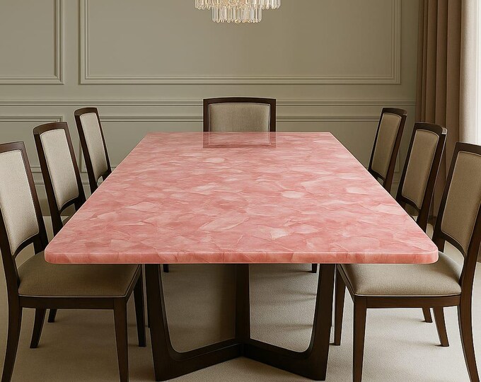Dark Pink Rose Quartz Rectangular Table Top | Customizable