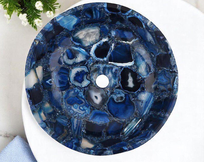 Handmade Blue Agate Gemstone Sink | Luxury Vanity Vessel