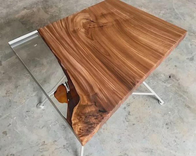 Clear Epoxy Acacia Wood Table Top | Modern Square Side Table (Customizable)