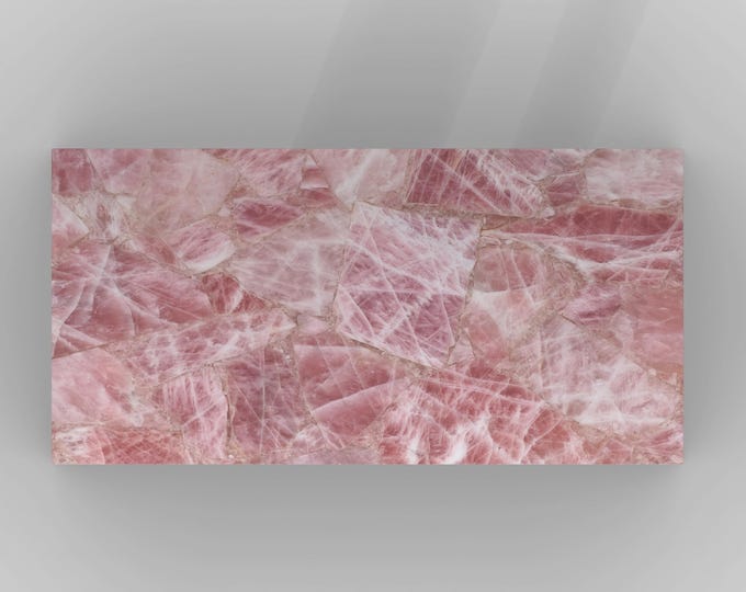 Rectangular Dark Rose Quartz Table Top | Crystal Veining (Customizable)