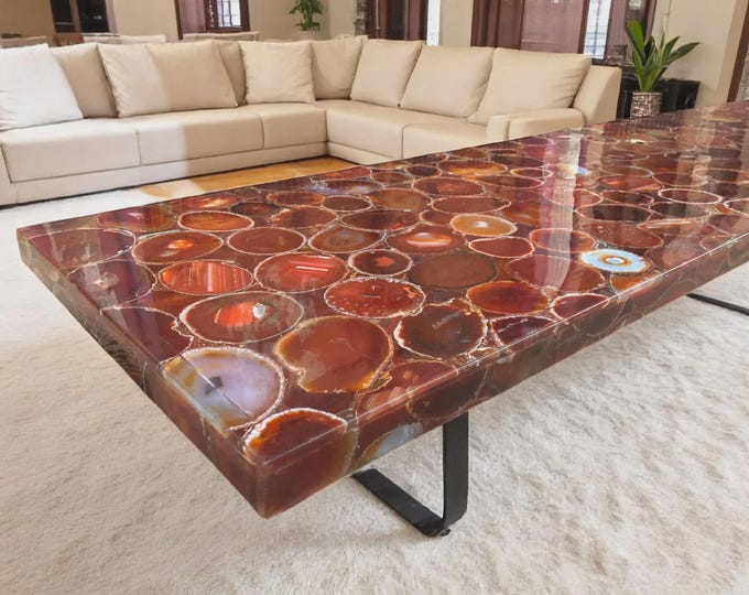 Rectangular Red Agate Table Top | Ruby Gemstone Dining Coffee Table | (Customisable)