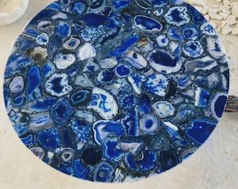 Handmade Blue Agate Table Top | Gemstone Coffee Dining Center Top | (Customizable)