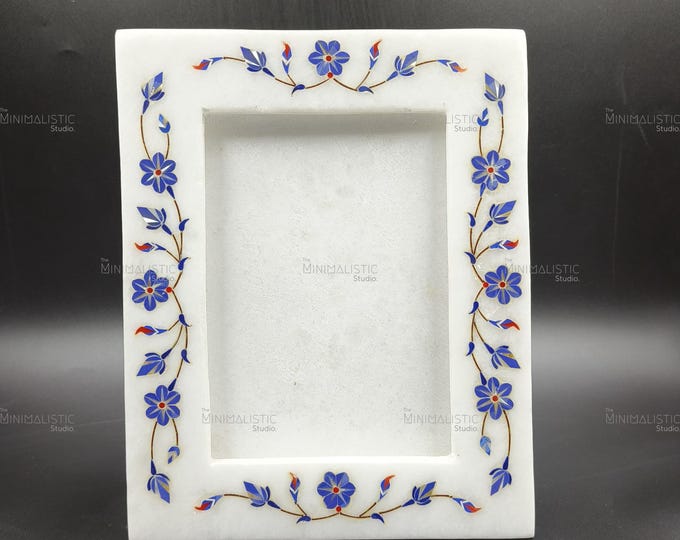 Handmade Marble Photo Frame 10x8 | Pietra Dura Floral Inlay