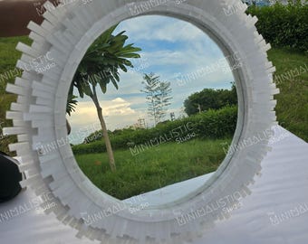 Sun Rays | Handmade Selenite Wall Mirror | ( Customisable )
