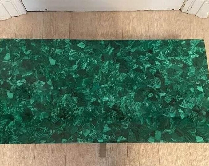 Handmade Rectangular Malachite Table Top | Green Gemstone Slab (Customisable)