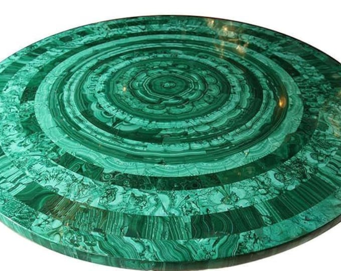 Handmade Malachite Table Top | Luxury Concentric Green Gemstone Design (Customisable)