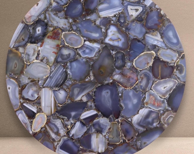 Round Purple Agate Table Top | Luxury Gemstone Crystal Violet Dining Coffee Table | (Customisable)