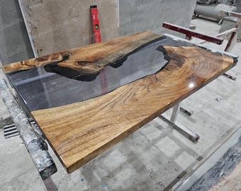 Handmade Acacia Wood River Table Top | Live Edge Epoxy Resin