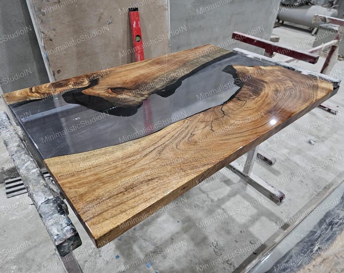 Handmade Acacia Wood River Table Top | Live Edge Epoxy Resin