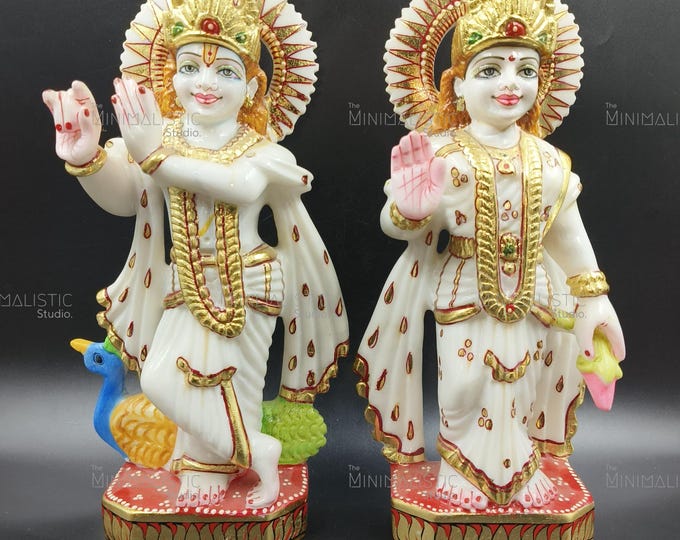 Handcrafted Marble Dust Radha Krishna Idol | Divine Hindu Art | Spiritual Home Decor & Auspicious Gift