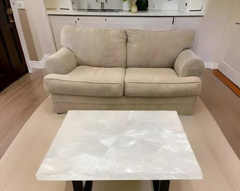 Handmade Selenite Table Top | Square White Crystal Sunburst