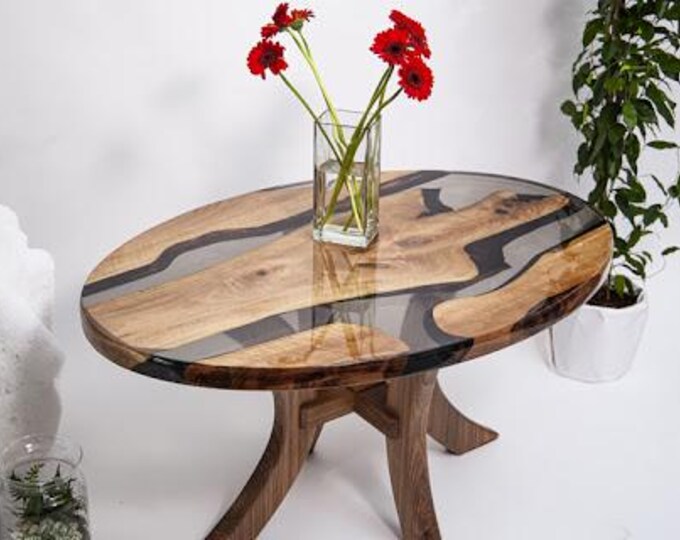 Oval Acacia Wood Table Top with Black Epoxy River | Customizable
