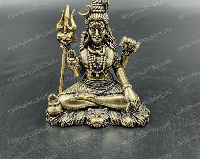 Handmade Brass Lord Shiva Statue | Hindu God Mahadev Idol, 3 Inch