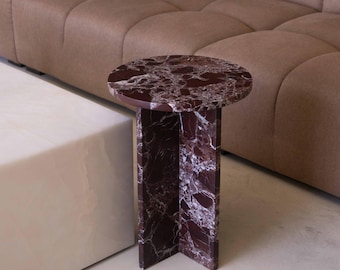 Round Rosso Levanto Marble Coffee Table | With X Shape Legs | (Customisable)