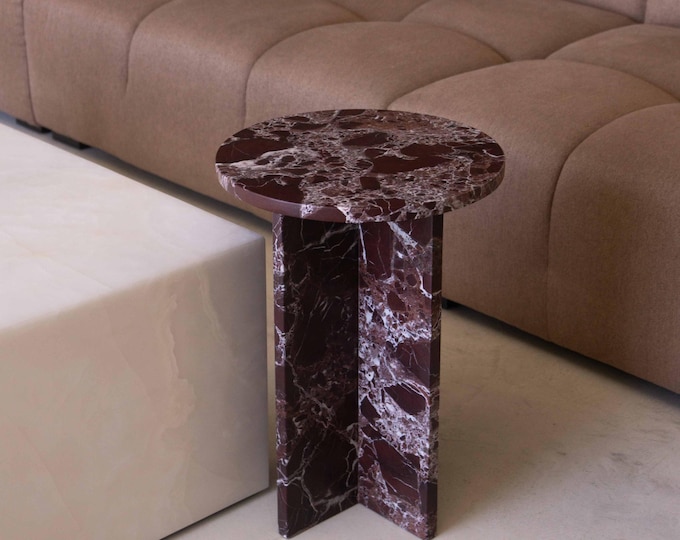 Round Rosso Levanto Marble Coffee Table | With X Shape Legs | (Customisable)