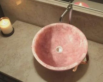 Round Rose Quartz Wash Basin | Luxury Pink Gemstone Sink | (Customisable)