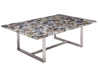 Piano rettangolare per tavolo da pranzo in agata multicolore / Tavolino da caffè artigianale per la casa / (personalizzabile)