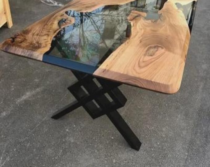 Rectangular Black Epoxy Acacia Wood Table Top | River Resin | Dining Coffee Table | (Customisable)