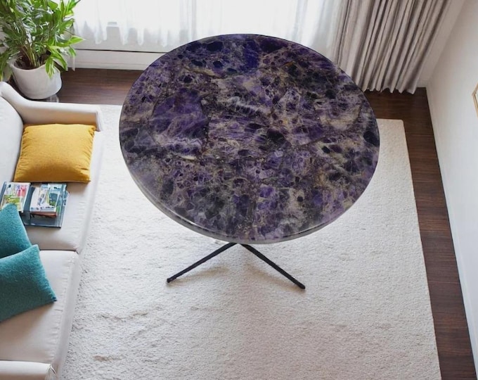 Handmade Amethyst Stone Table Top | Luxury Crystal Dining Table (Customisable)