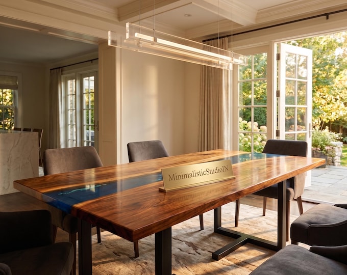 Acacia Wood Blue Epoxy Dining Table | Handmade Resin River Table | (Customisable)