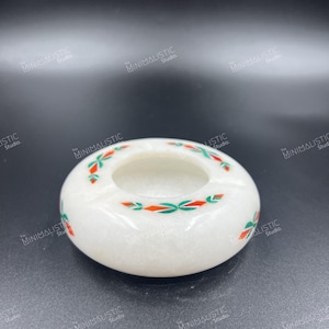 Handmade Marble Ashtray | White Makrana Marble Stone Inlay Ash Tray | Boho Smoker Gift | Indian Decorative Ashtray | Minimalist Table Accent