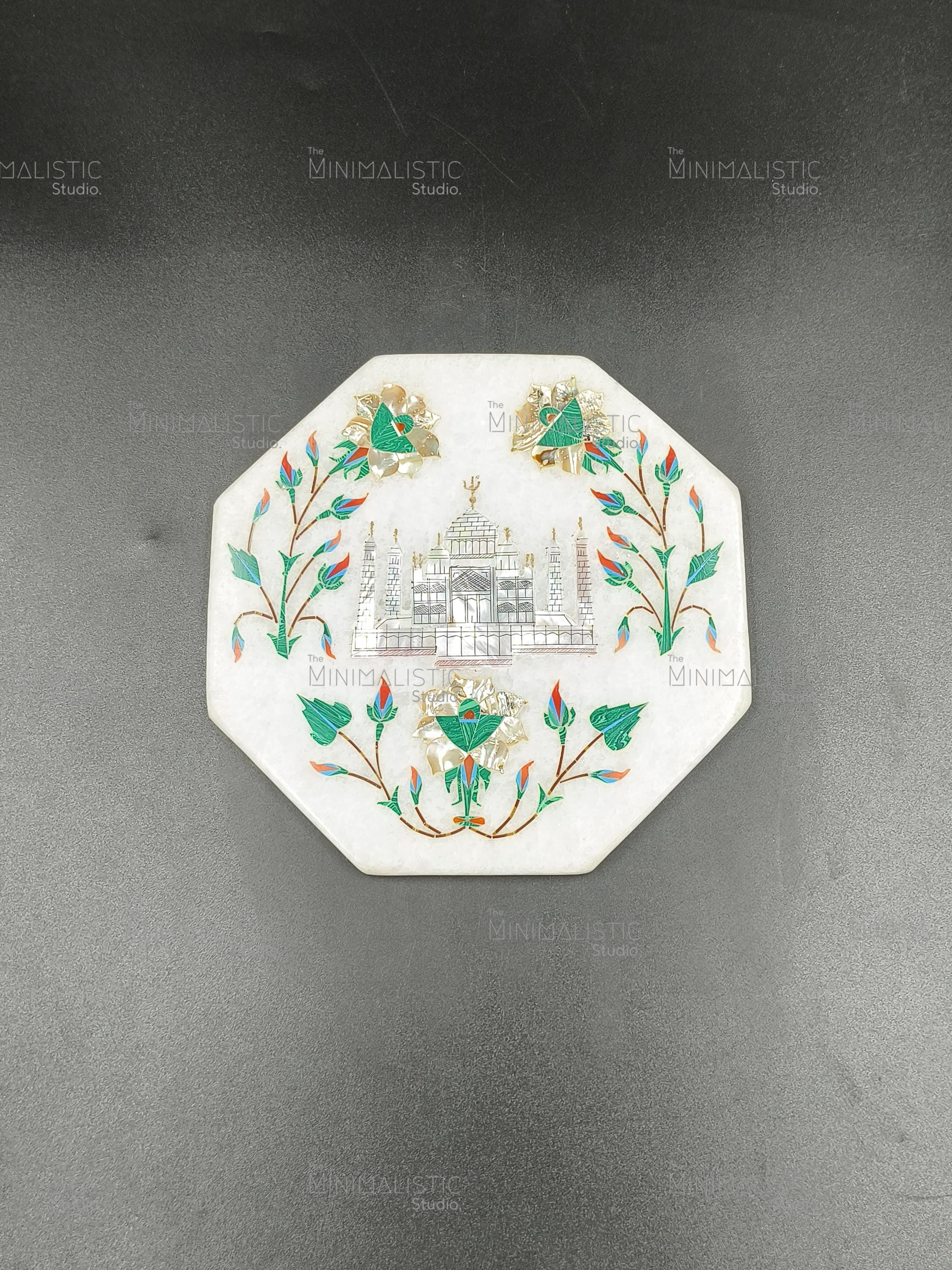 タージ・マハル大理石象嵌プレート｜八角形の白い大理石のホーム