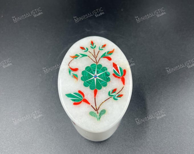 Handmade Makrana White Marble Jewelry Box | Floral Pietra Dura Inlay