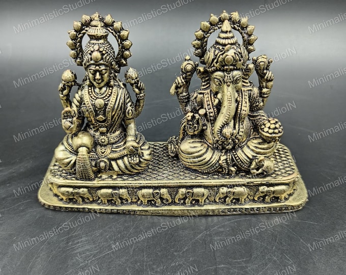 Brass Lakshmi Ganesha Statue | Hindu Puja Altar Idol, India