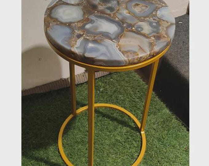 Grey Agate Stone Table Top | Round Coffee, Dining Table | Customizable
