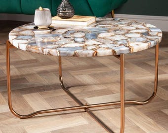White Agate Coffee Table Top | Round Semi Precious Stone Top | (Customisable)