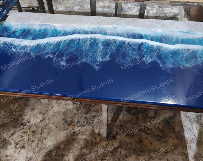 Acacia Wood Epoxy Resin Table Top | Ocean Wave, Live Edge