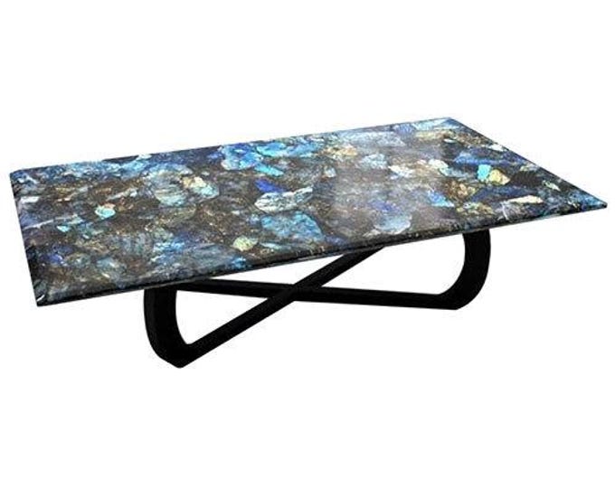 Rectangular Labradorite Stone Table Top | Modern Office, Dining, Coffee