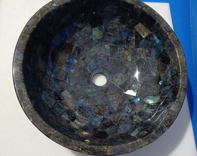 Round Labradorite Sink | Iridescent Gemstone Wash Basin for Bathrooms | (Customisable)