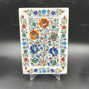 Luxury Marble Decorative Tray | Indian Floral Inlay Platter | White Makrana Stone Art | Handcrafted Centerpiece (Masterpiece)
