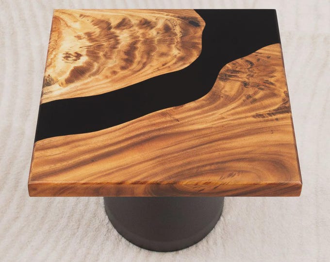 Square Black Epoxy Acacia Wood Table Top | Coffee Dining Table | (Customisable)