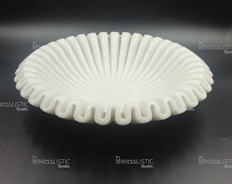 Handcrafted Makrana Marble Scallop Bowl | Decorative Centerpiece Tray