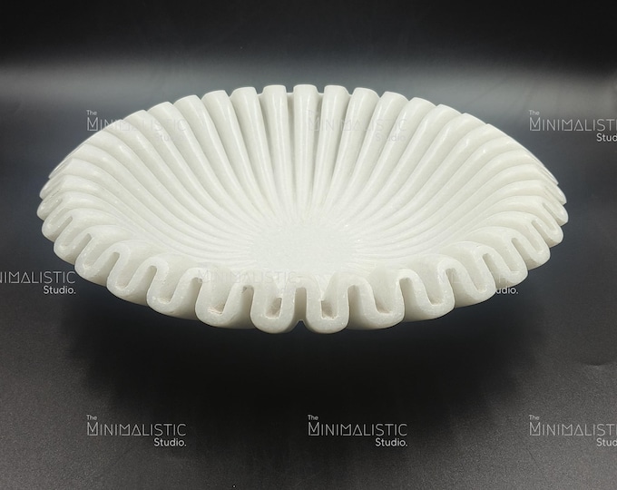 Handcrafted Makrana Marble Scallop Bowl | Decorative Centerpiece Tray