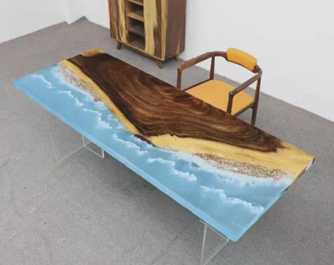 Rectangular Water Wave Epoxy Acacia Wood Table Top | Dining Coffee Table | (Customisable)