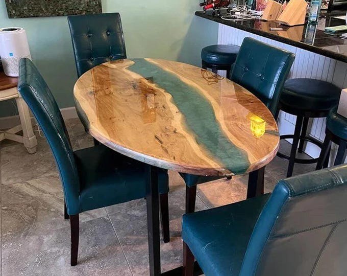 Aqua Blue Epoxy Acacia Wood Table Top | Custom Dining, Coffee Table