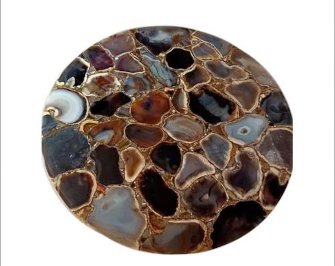 Round Multi-Colour Agate Table Top | Luxury Earth Tone Gemstone Dining Coffee Side Table | (Customisable)