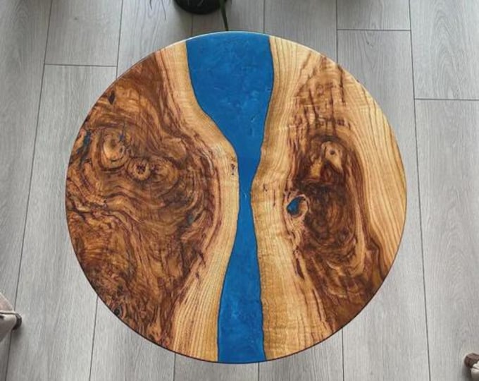 Royal Blue Epoxy Acacia Wood Round Table Top | Resin River Coffee Dining Table | (Customisable)